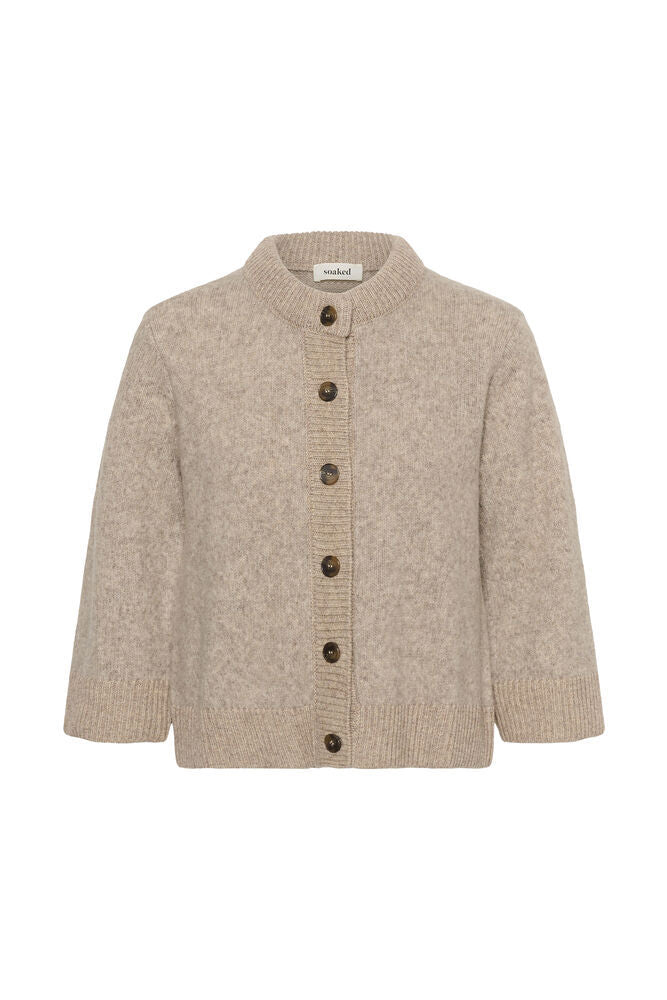 Soaked in Luxury Idalia Short Sleeve Wool-Blend Cardigan in Walnut Melange