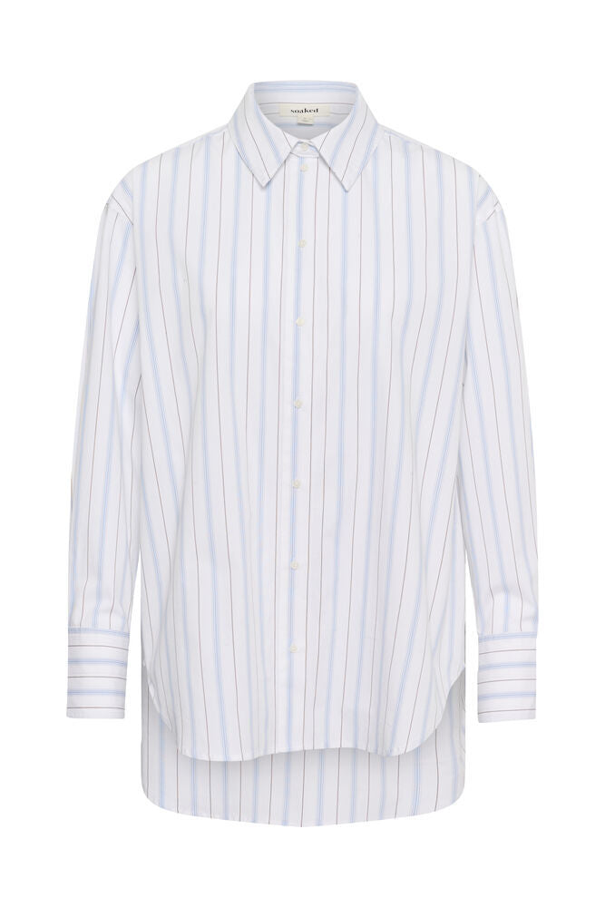 Noelle Striped Poplin Shirt by Soaked in Luxury in Broken White Stripe by Soaked in Luxury