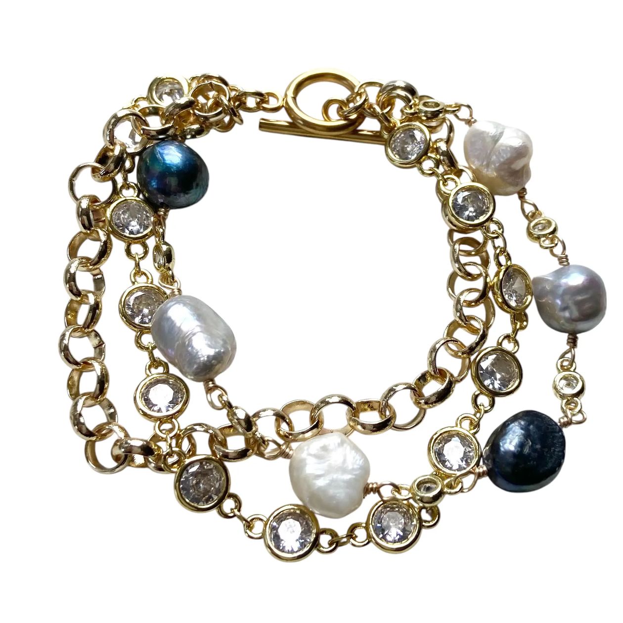 Pearl and Crystal Chain Bracelet by VB&CO Jewelry VB&CO DESIGNS HANDMADE JEWELRY