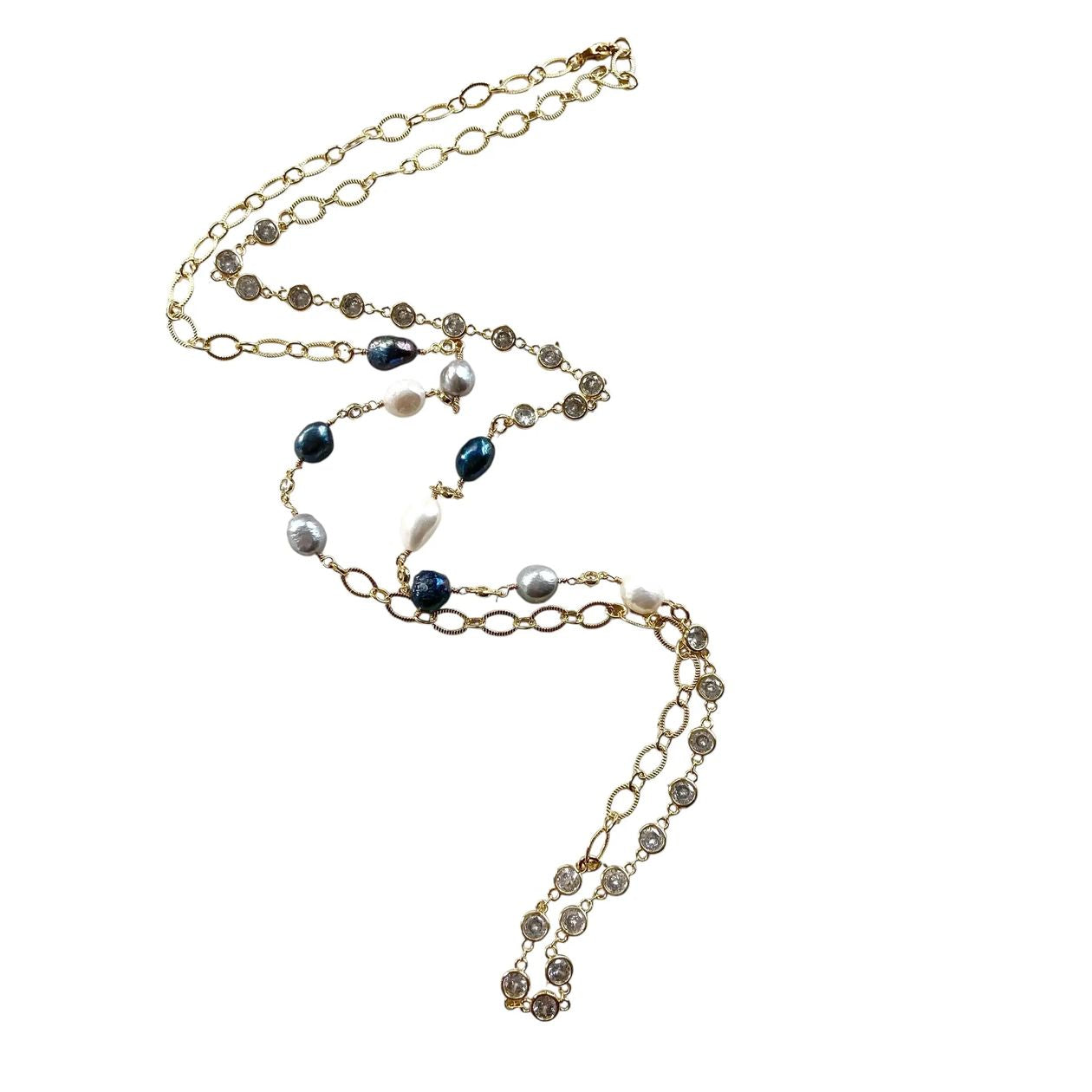 Pearl Crystal Chain Necklace by VB&CO Jewelry VB&CO DESIGNS HANDMADE JEWELRY