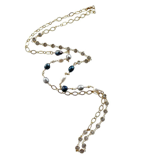Pearl Crystal Chain Necklace by VB&CO Jewelry VB&CO DESIGNS HANDMADE JEWELRY