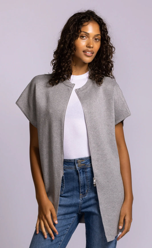 The Tonia Zip Sweater by Pink Martini Knit Tops Pink Martini Gray
