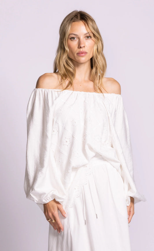 The Candace Lace Top by Pink Martini Blouse Pink Martini White
