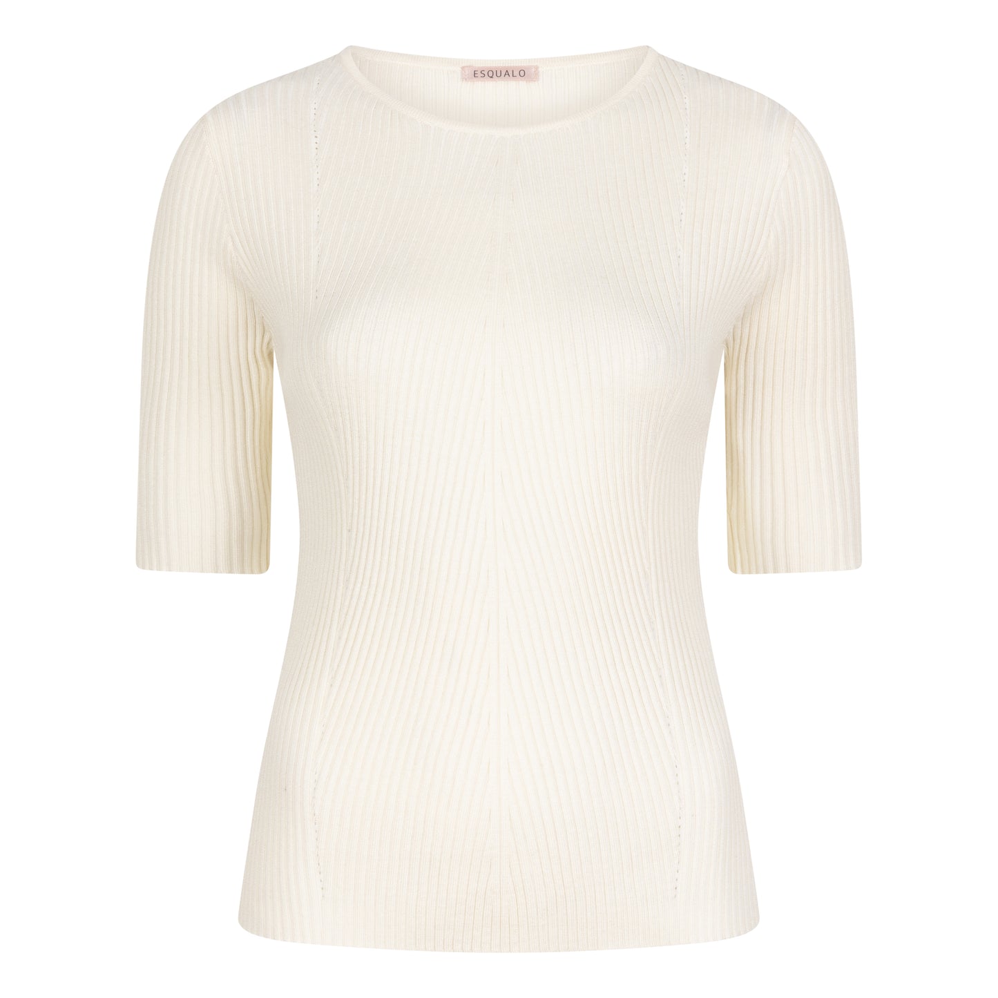 White ribbed knit sweater on a white background