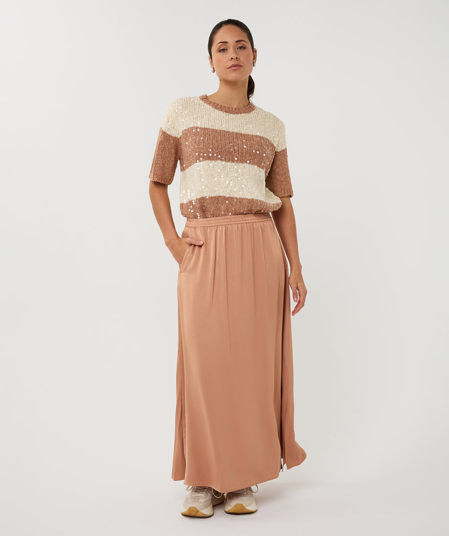 Full Length Skirt by EsQualo Skirt EsQualo Cappuccino