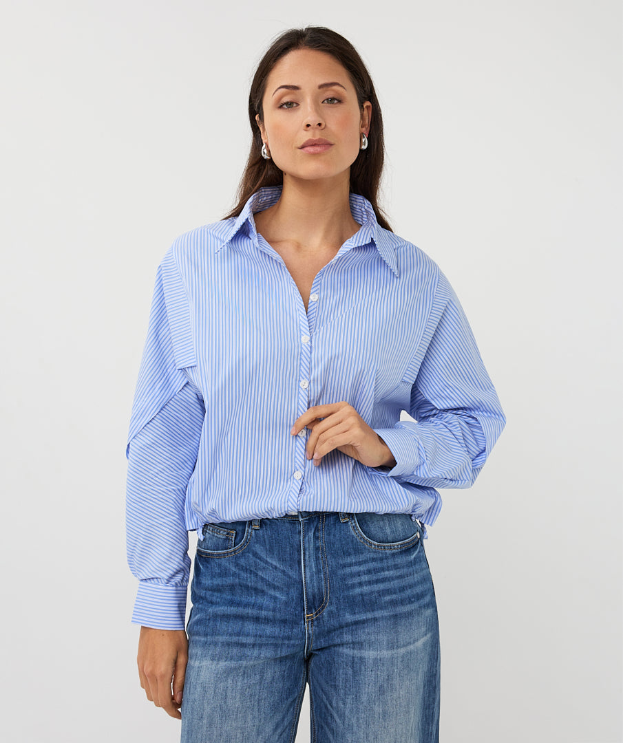 Striped Poplin Shirt by EsQualo Blouse EsQualo