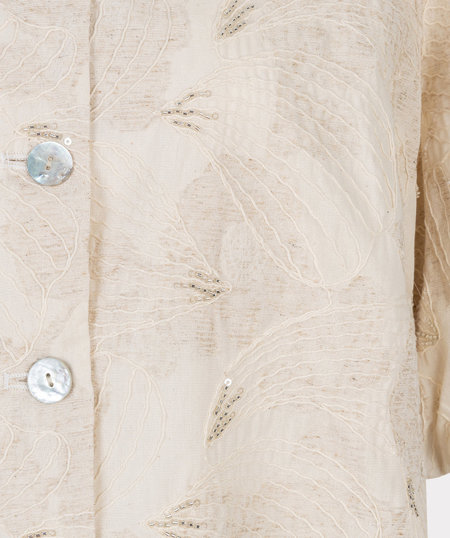 Short Sleeve Embellished Top by EsQualo Blouse EsQualo Ecru