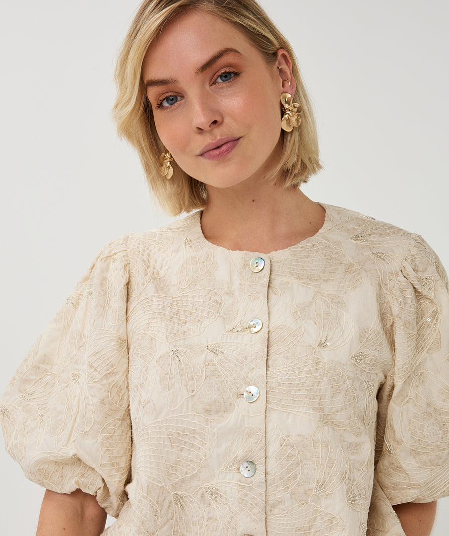 Short Sleeve Embellished Top by EsQualo Blouse EsQualo