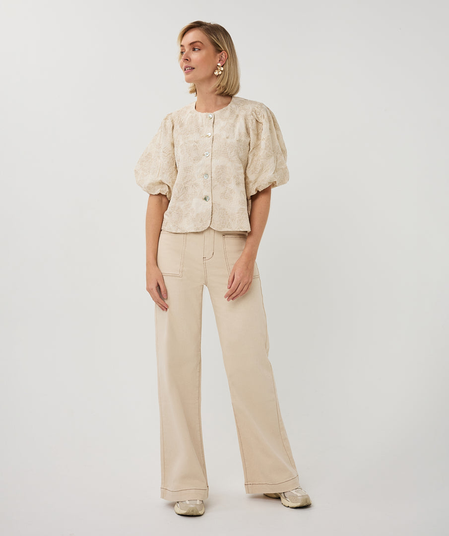 Short Sleeve Embellished Top by EsQualo Blouse EsQualo