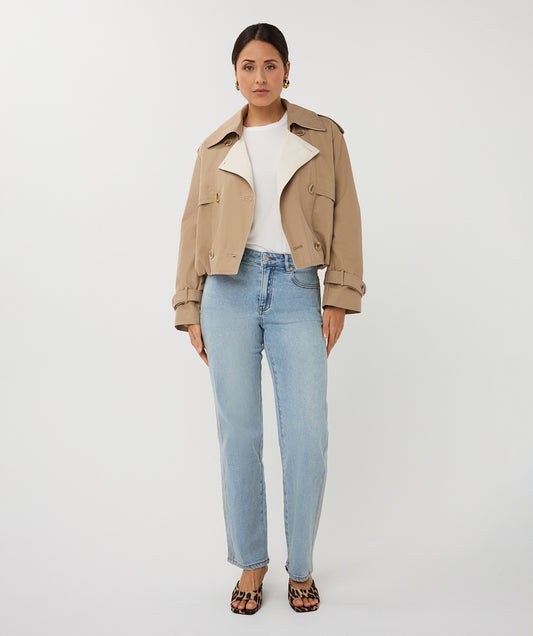 Cropped Trench by EsQualo Short Coat EsQualo Stone