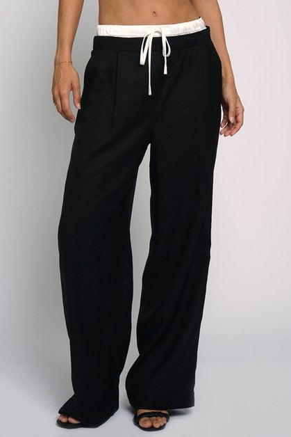 Satin Waistband Linen Pants by San Souci