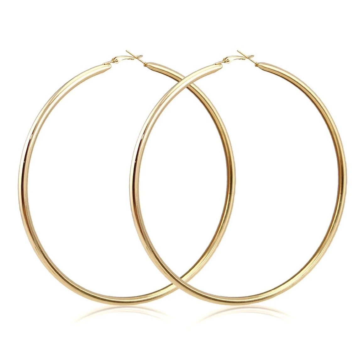 Gold hoop earrings, large hoops