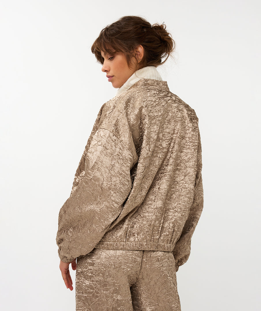 Crinkle Satin Bomber by EsQualo Jackets & Blazers EsQualo