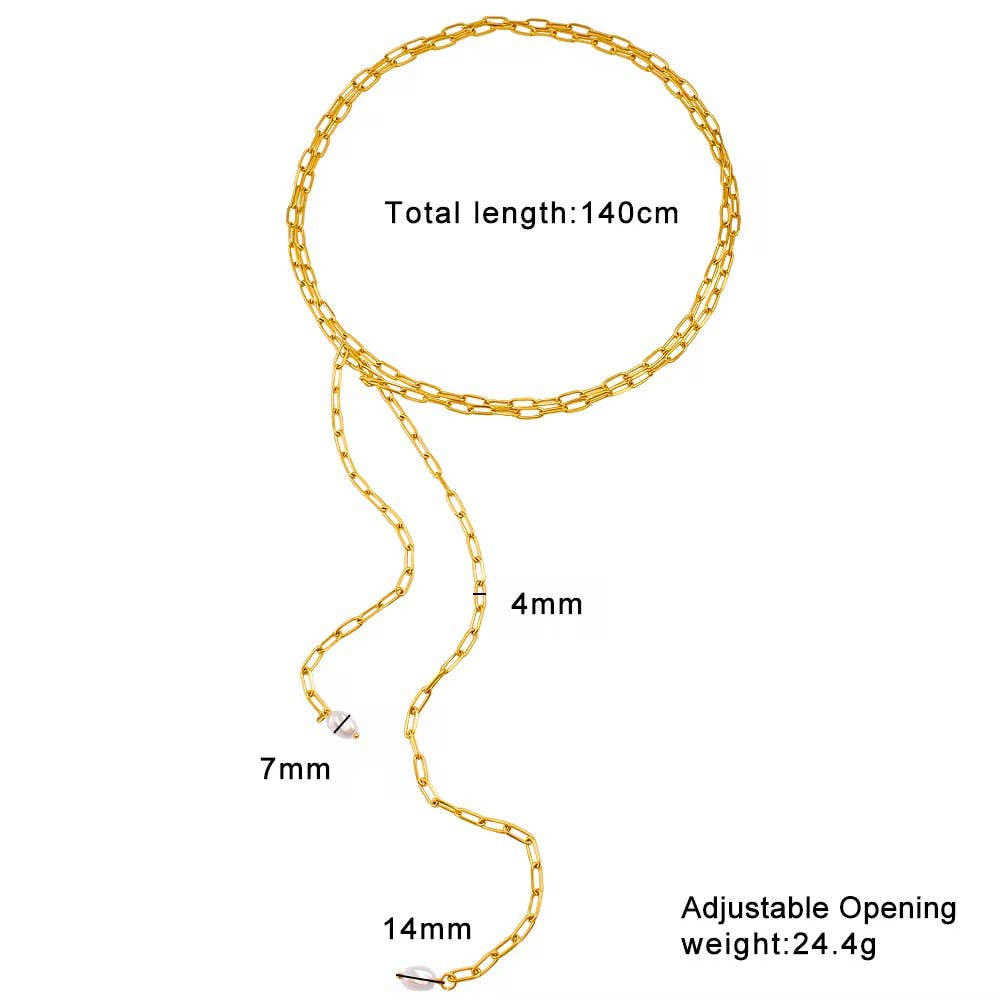HoopLa - Mindy Pearl Tie Necklace Belt Waterproof 14K PVD Jewelry HoopLa