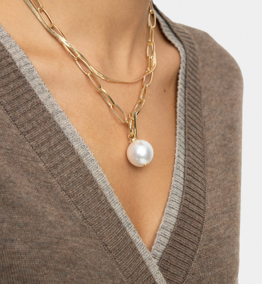HoopLa - The Double Double- Pearl Necklaces 2 Chains stacked- PVD Jewelry HoopLa
