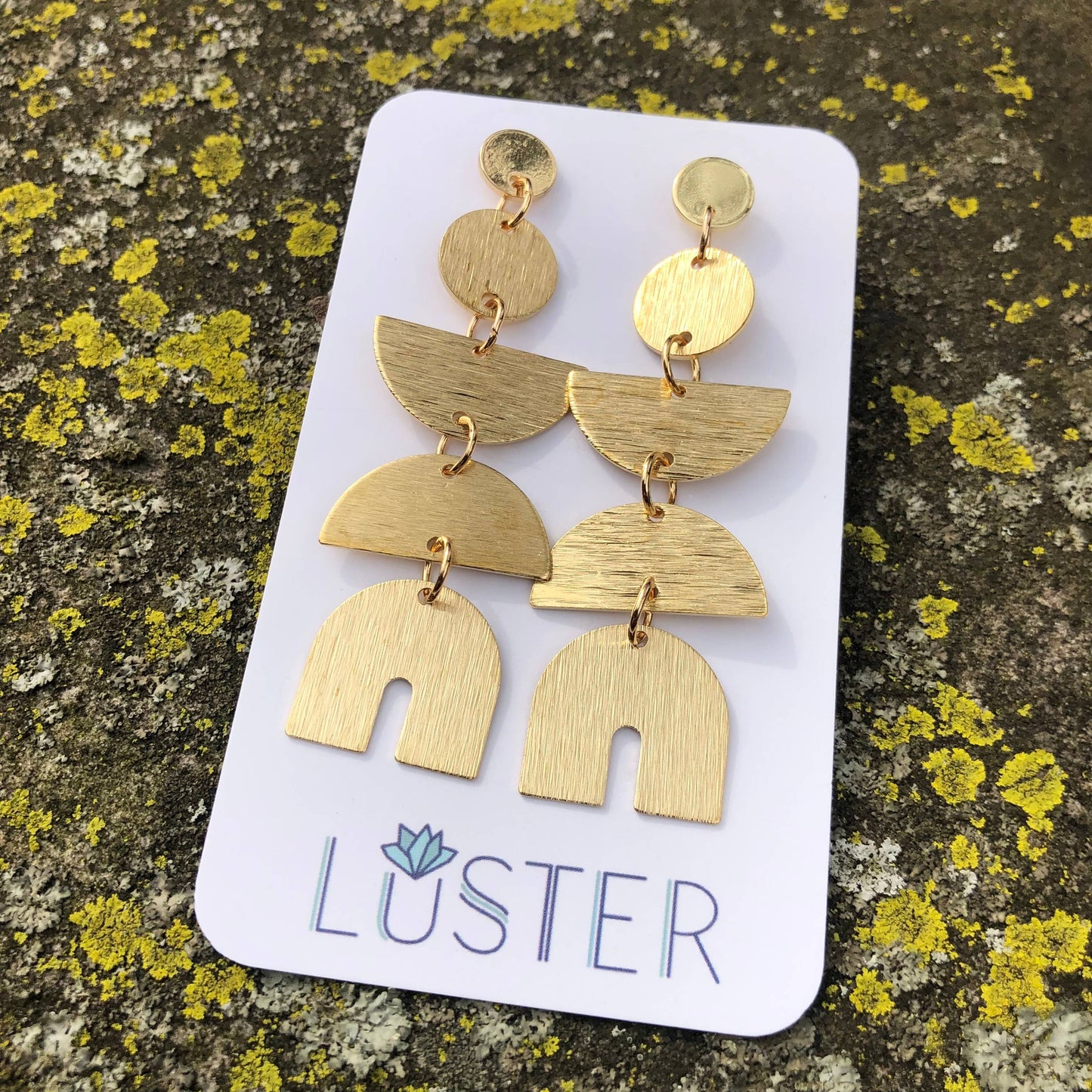 Brass Dangle Shapes Statement Earrings