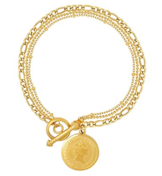 HoopLa - Odessy Coin Charm Bracelets-PVD Gold- Adult Fit Bracelet HoopLa big multi