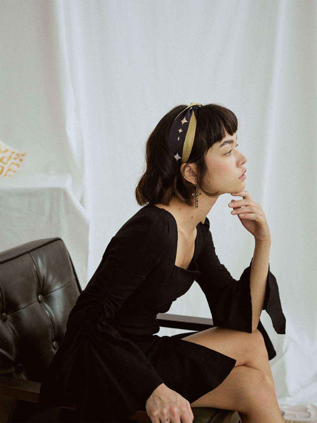 Silk Neck Bow Scarf by Lost Pattern NYC - "Moonlit Stars" Accessories Lost Pattern NYC