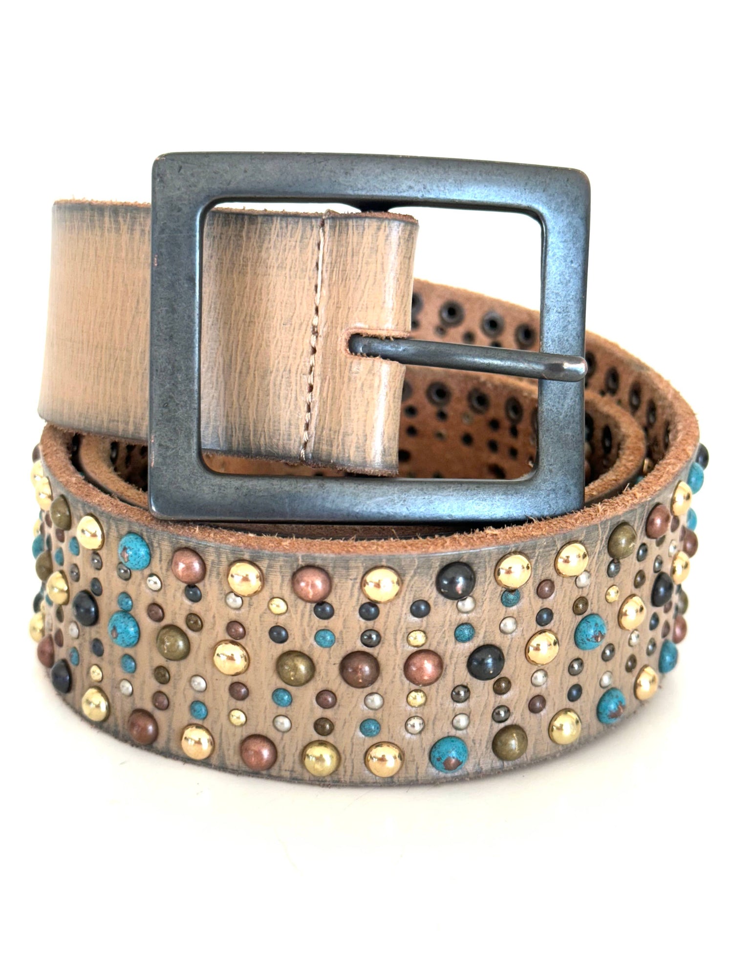 Tan Leather with Multi Colored Studs Belts Ginger Blue Light Sand