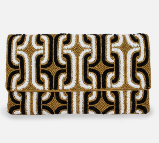 Geometric Gold Beaded Clutch Accessories LUV & Co.