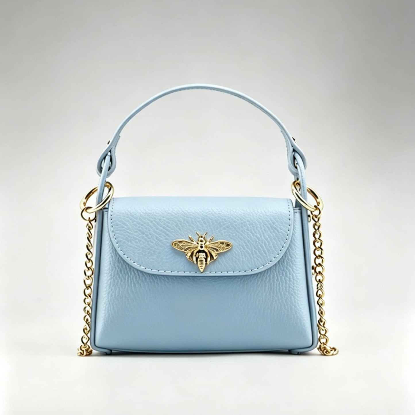 Bee Happy Mini Leather Crossbody Bag Purse Nanabags Blue