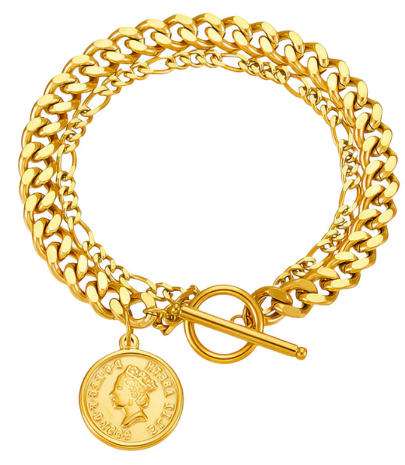 HoopLa - Odessy Coin Charm Bracelets-PVD Gold- Adult Fit Bracelet HoopLa