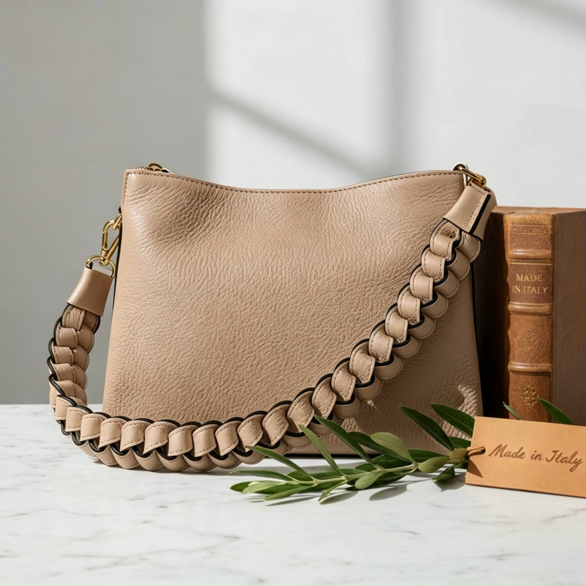 Genuine Leather handbag Treccia small Handbag Nanabags Cappuccino
