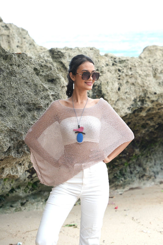 Suzie Blue Canada - Sheer Mesh Poncho - Taupe