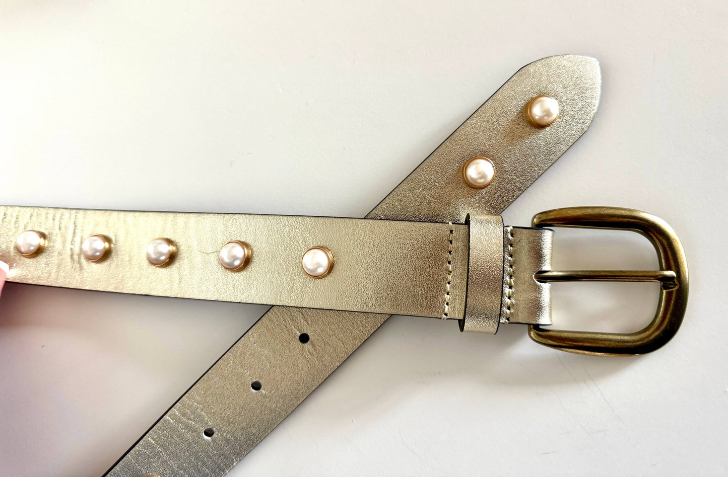 Gold Leather and Pearl Studded Belt by Ginger Blue