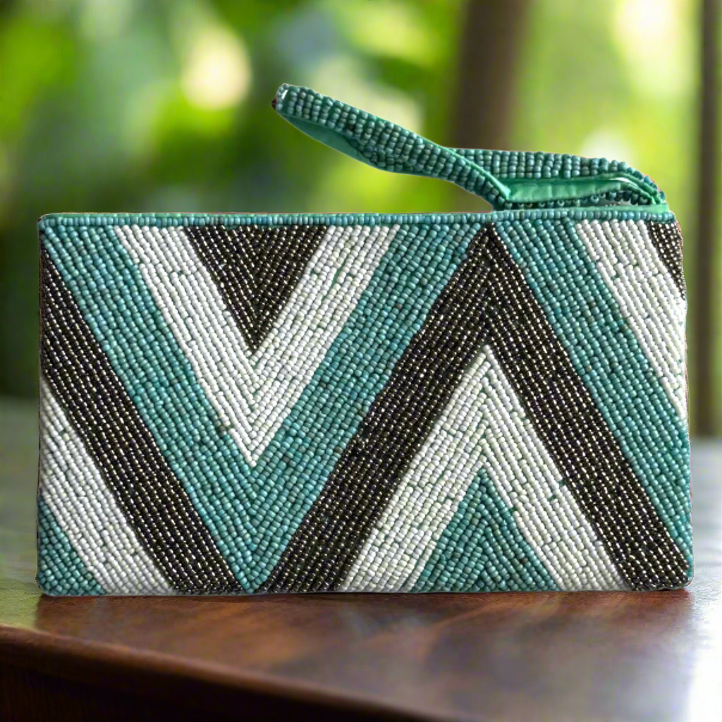 Beaded Zig Zag Clutch Purse Purse Suzie Blue Canada Turquoise
