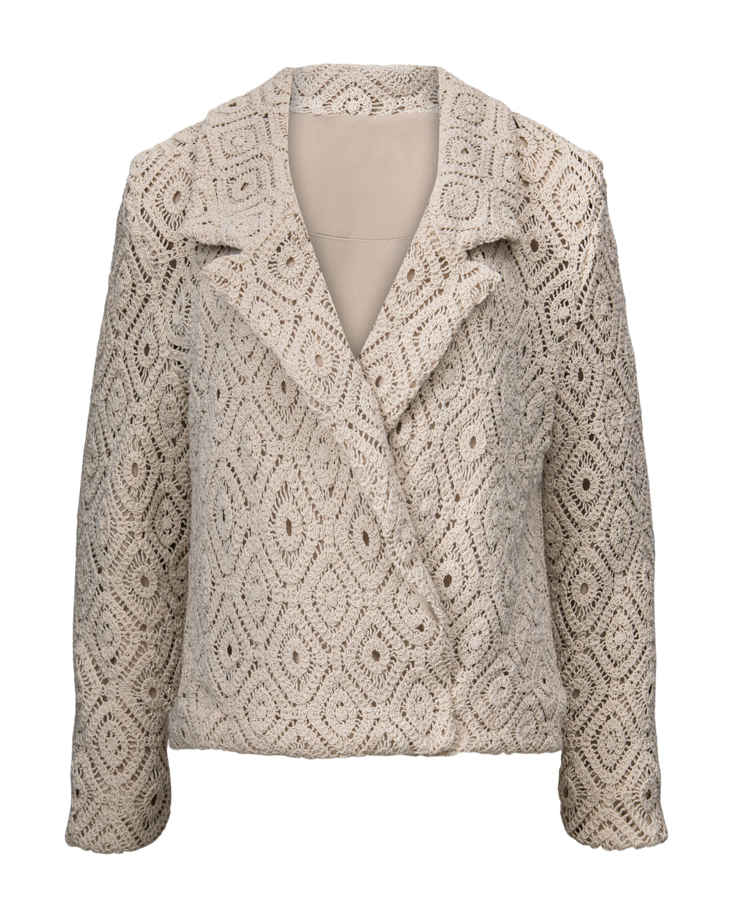 women's Beige crochet jacket by Hilary MacMillan