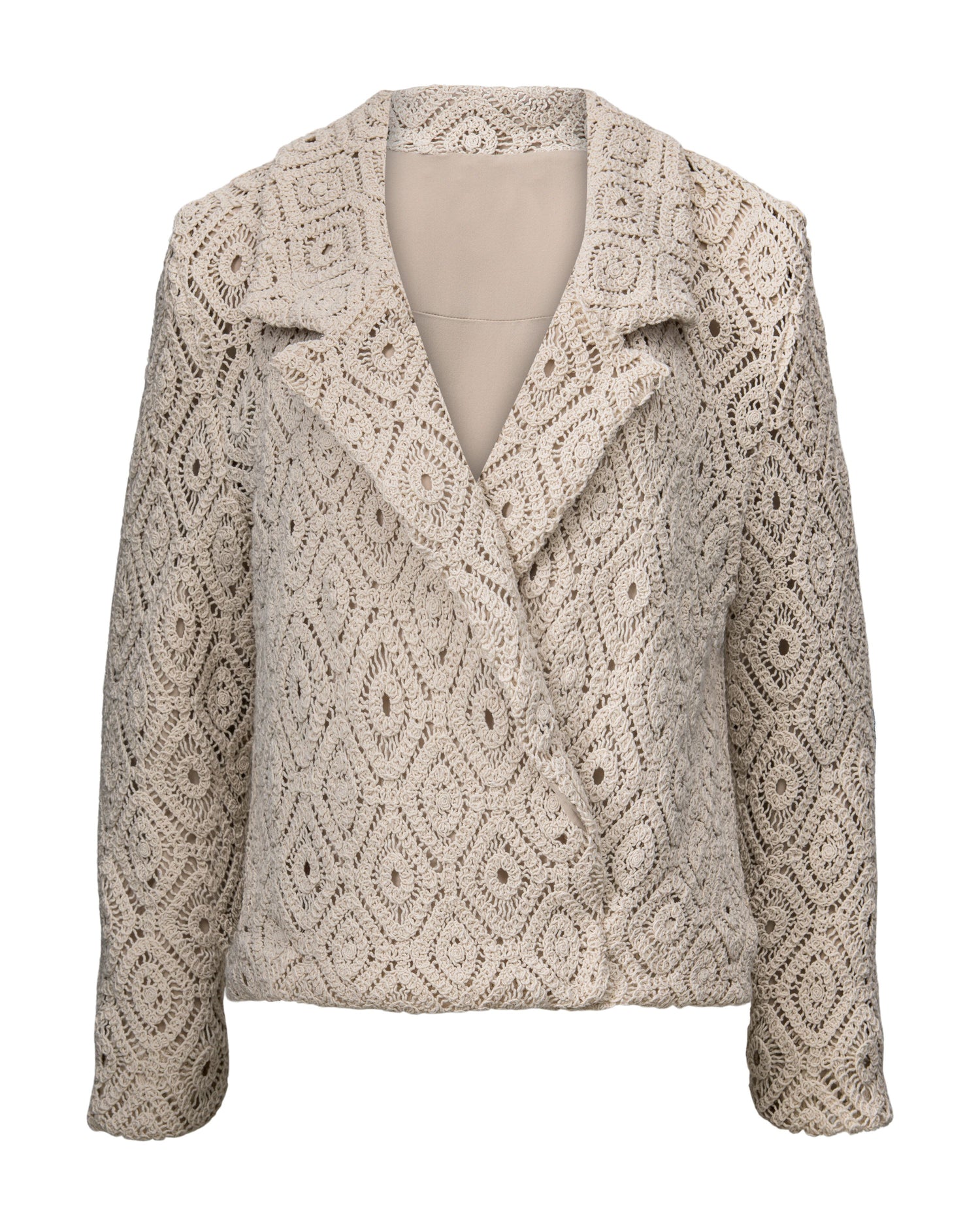women's Beige crochet jacket by Hilary MacMillan