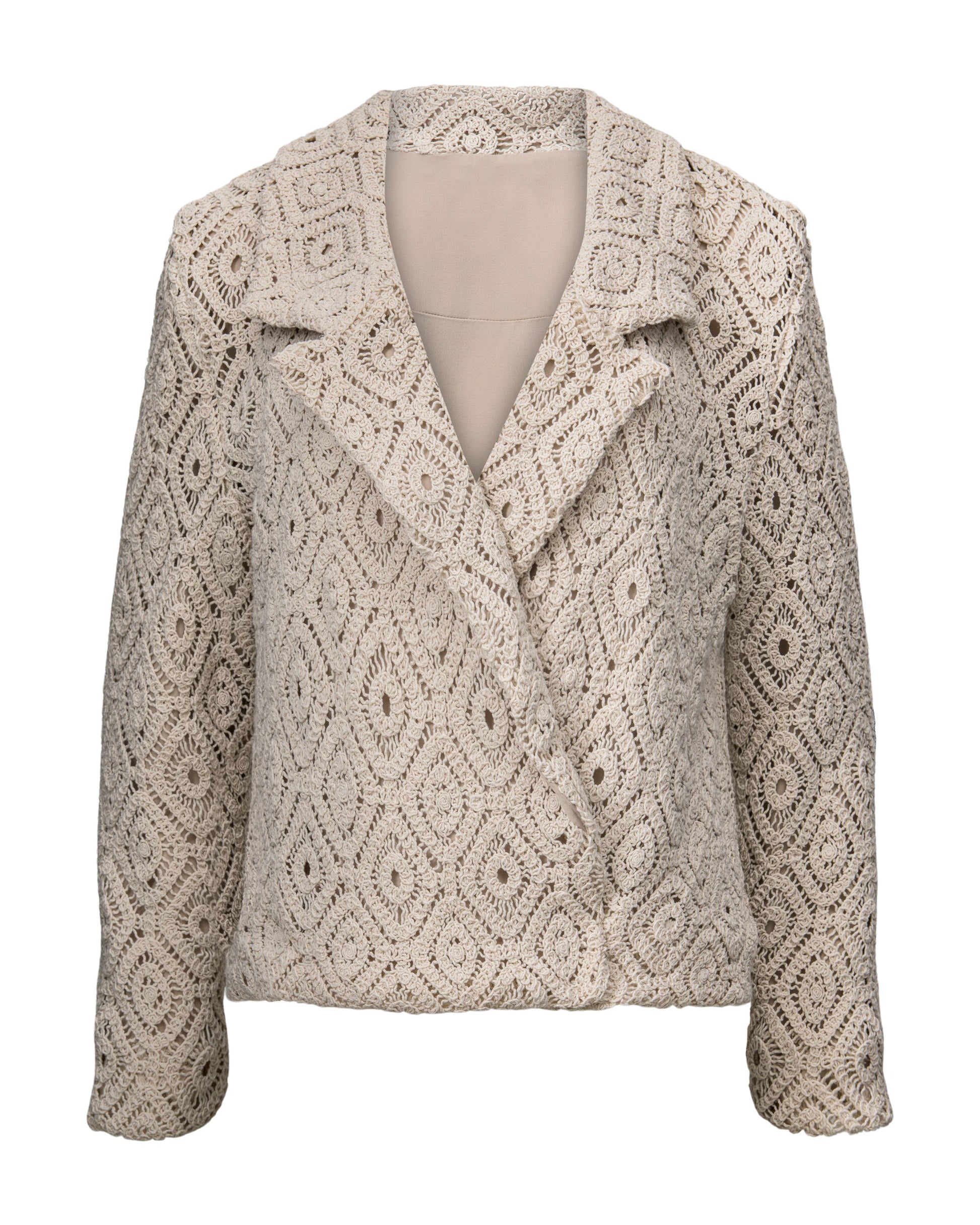 women's Beige crochet jacket by Hilary MacMillan
