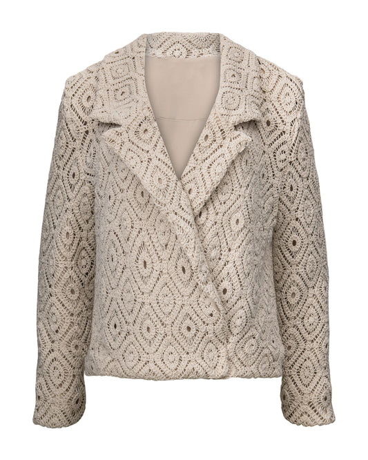 women's Beige crochet jacket by Hilary MacMillan