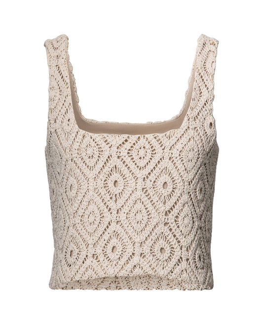 Beige crochet tank top for women by Hilary MacMillan