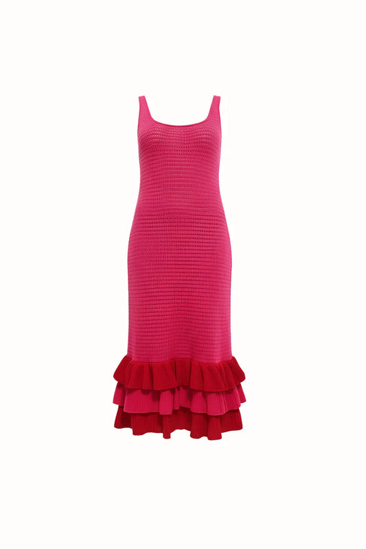 Crochet Knit Ruffle Hem Dress by Hilary MacMillan Apparel Hilary MacMillan