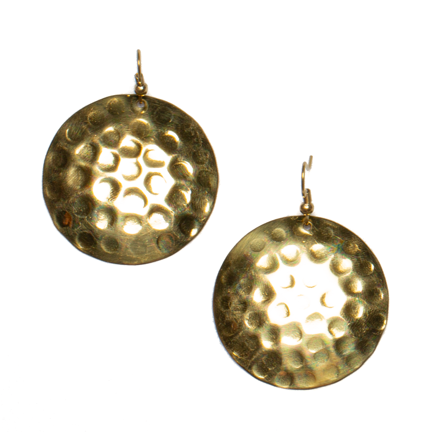 Hammered Metal Disc Earrings - Gold Colour