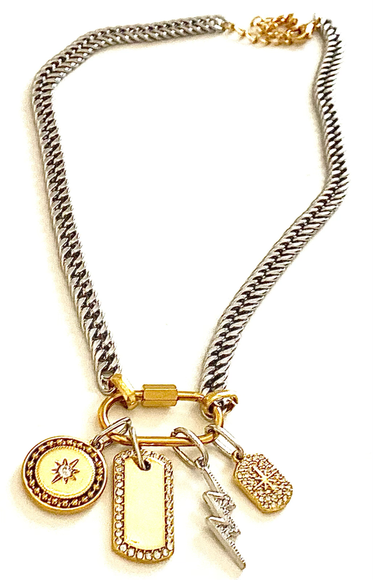 HoopLa - Carabiner Charm Amulet Necklace- Steel Waterproof- 5 charms HoopLa