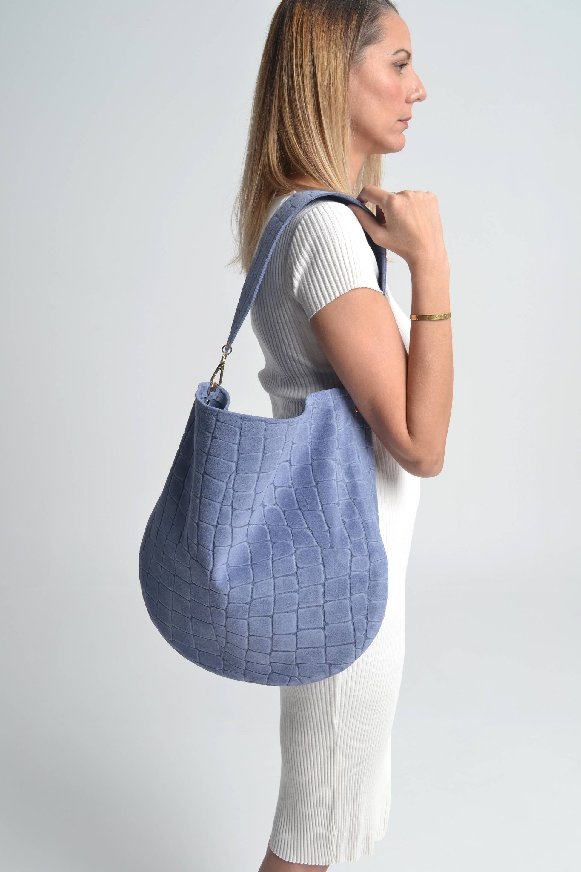 Soft Croco Bag by Ana Koutsi Bags ANA KOUTSI Lavender blue