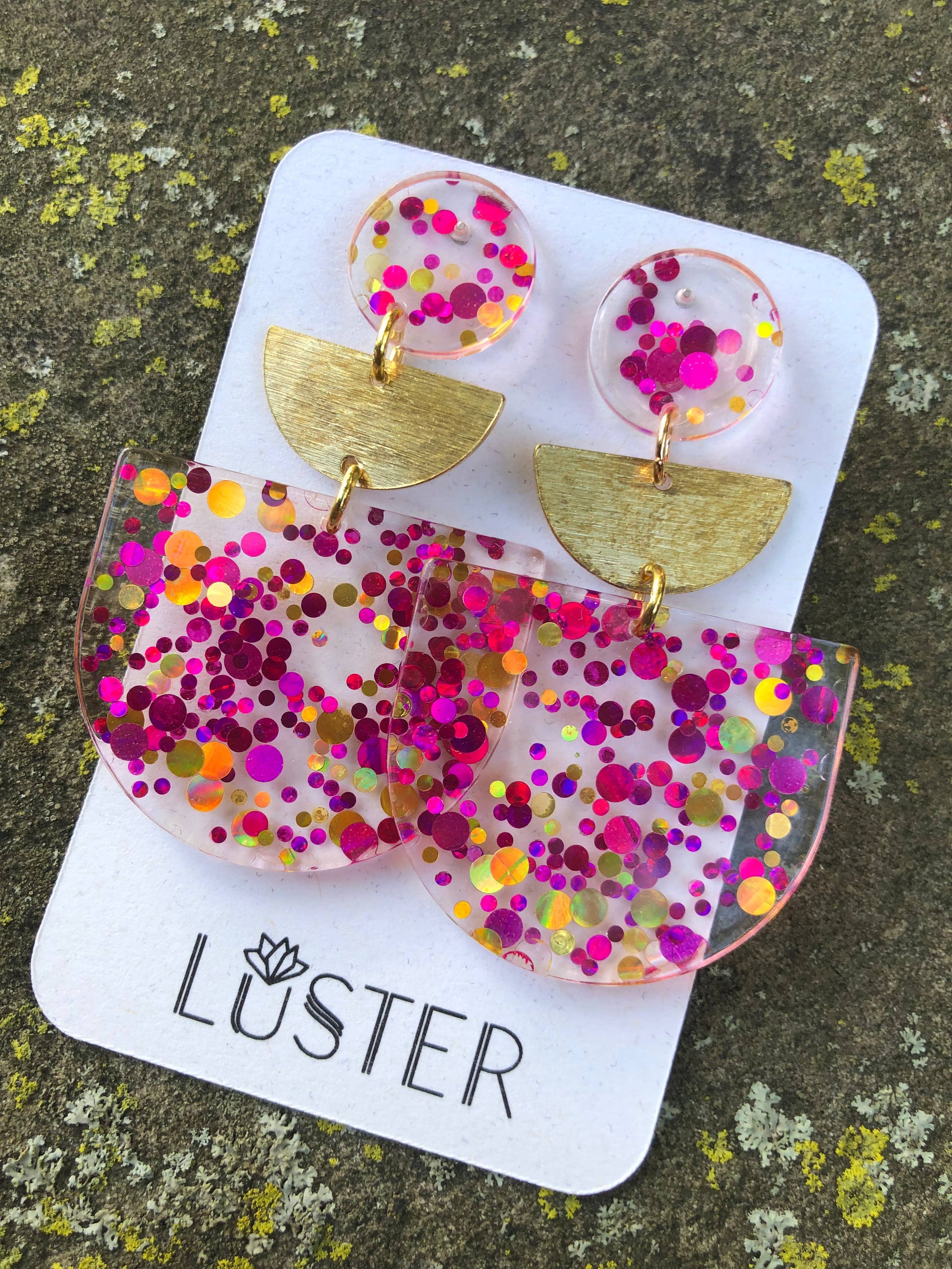 Pink Confetti Acrylic Earrings by Luster Accessories LUSTER