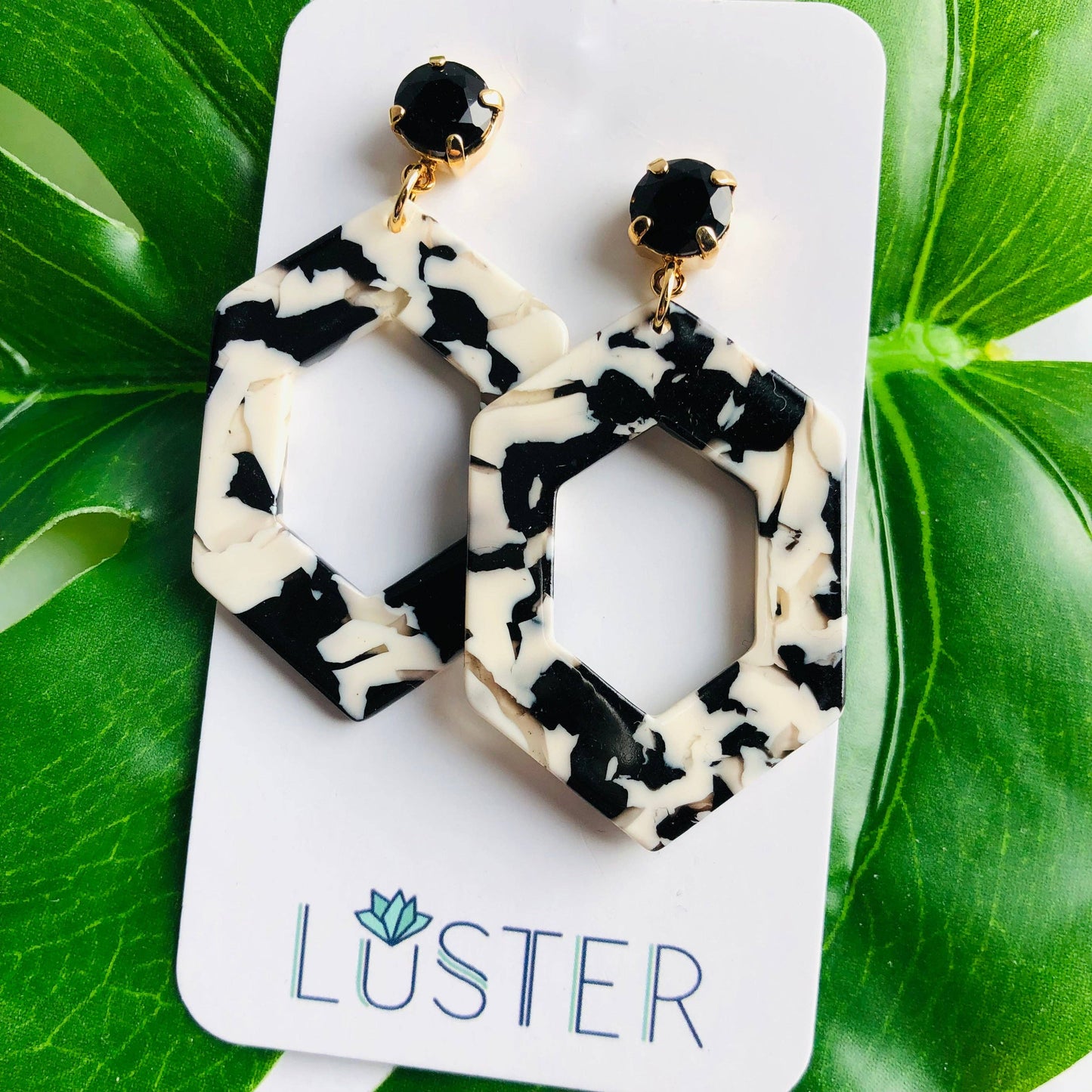 Black + White Hexagon Drops by Luster Jewelry LUSTER
