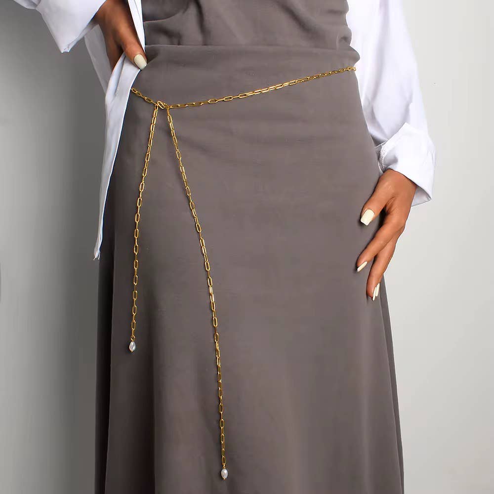 HoopLa - Mindy Pearl Tie Necklace Belt Waterproof 14K PVD Jewelry HoopLa