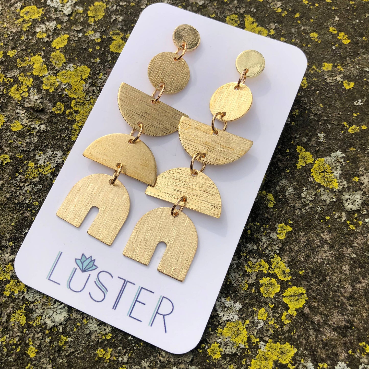 Brass Dangle Shapes Statement Earrings