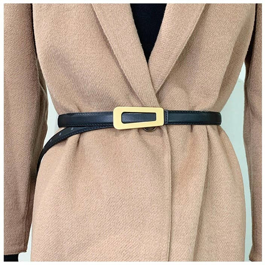 Leather Belt with Gold Geometric Buckle Belts Q&C Distribution