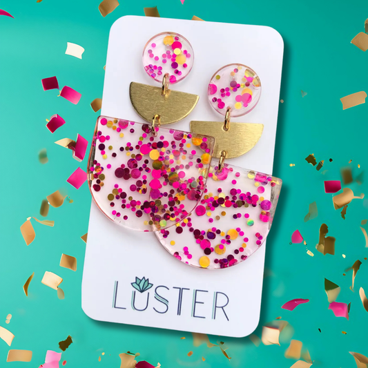 Pink Confetti Acrylic Earrings by Luster Accessories LUSTER