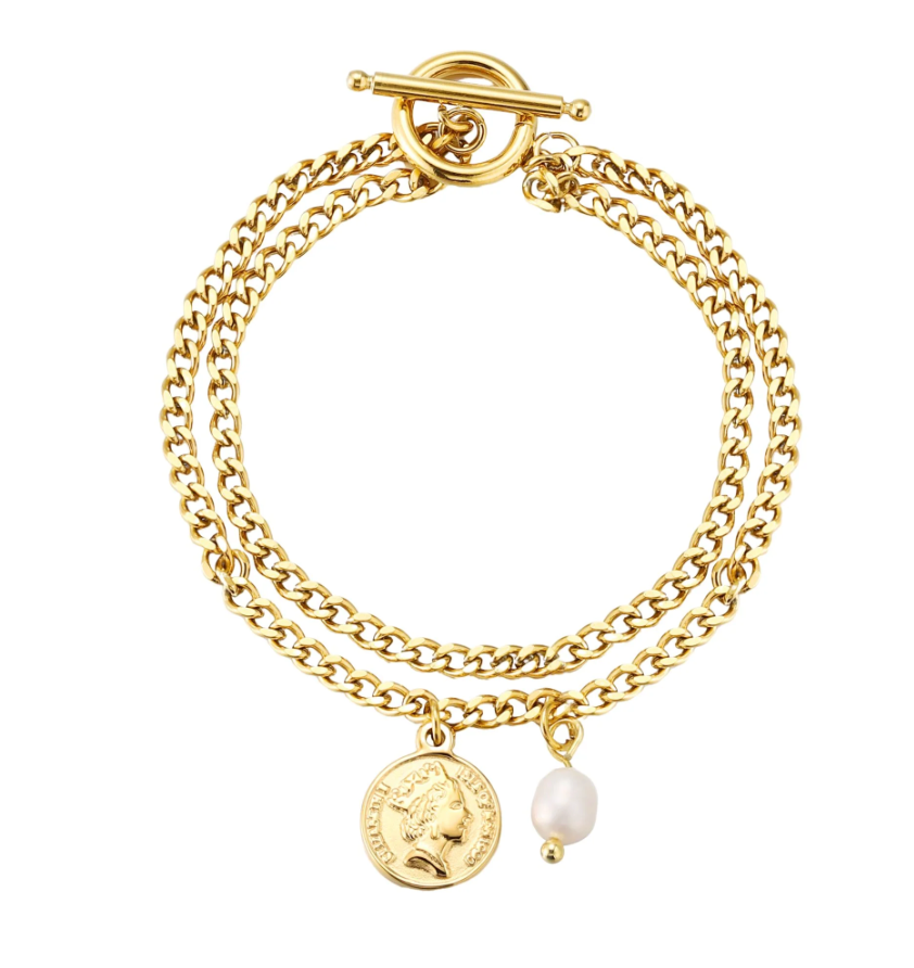 HoopLa - Odessy Coin Charm Bracelets-PVD Gold- Adult Fit Bracelet HoopLa