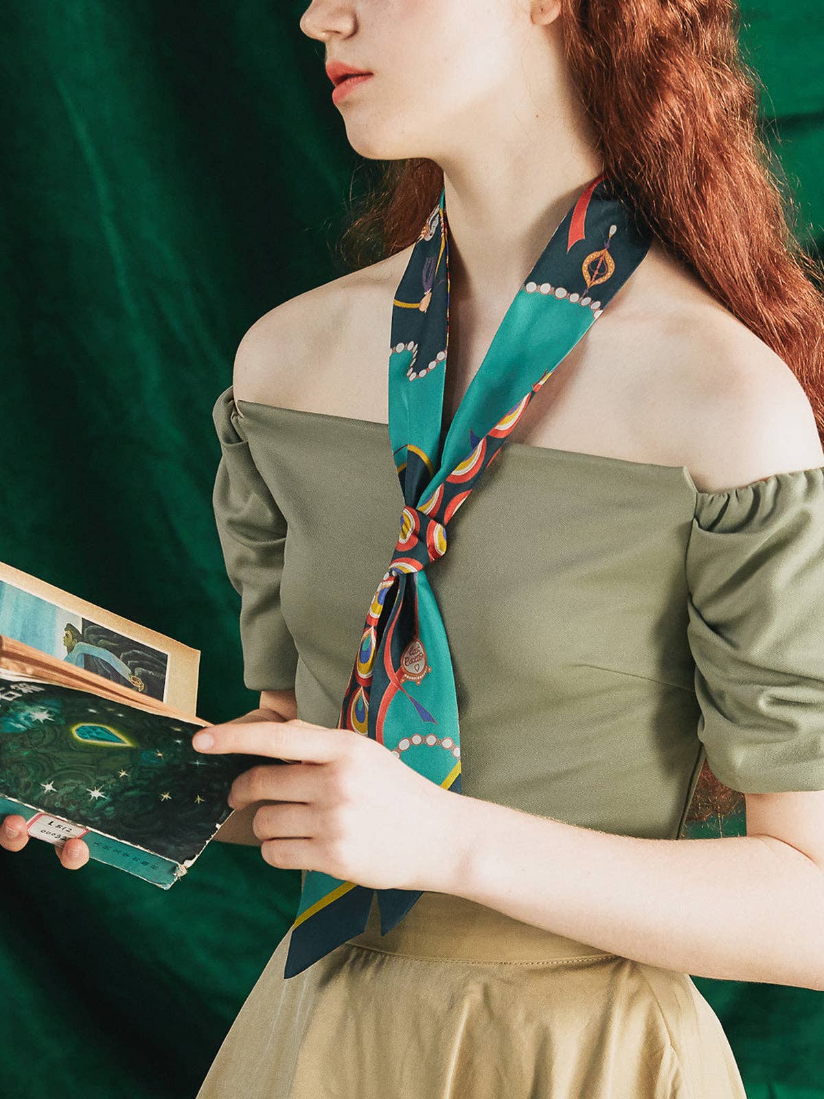 Silk Twilly Neck Bow by Lost Pattern NYC - "Peacock" Accessories Lost Pattern NYC