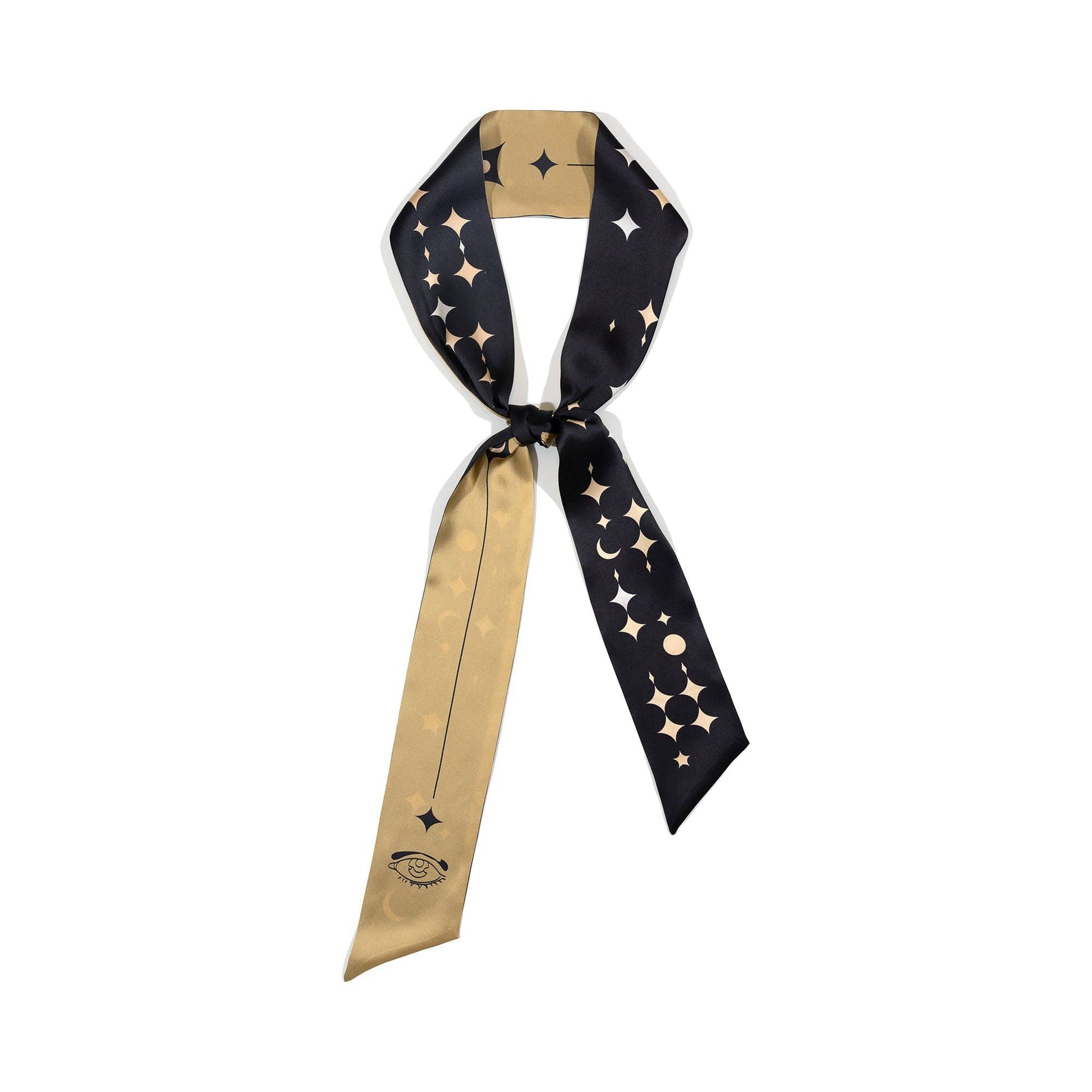 Silk Neck Bow Scarf by Lost Pattern NYC - "Moonlit Stars" Accessories Lost Pattern NYC Black
