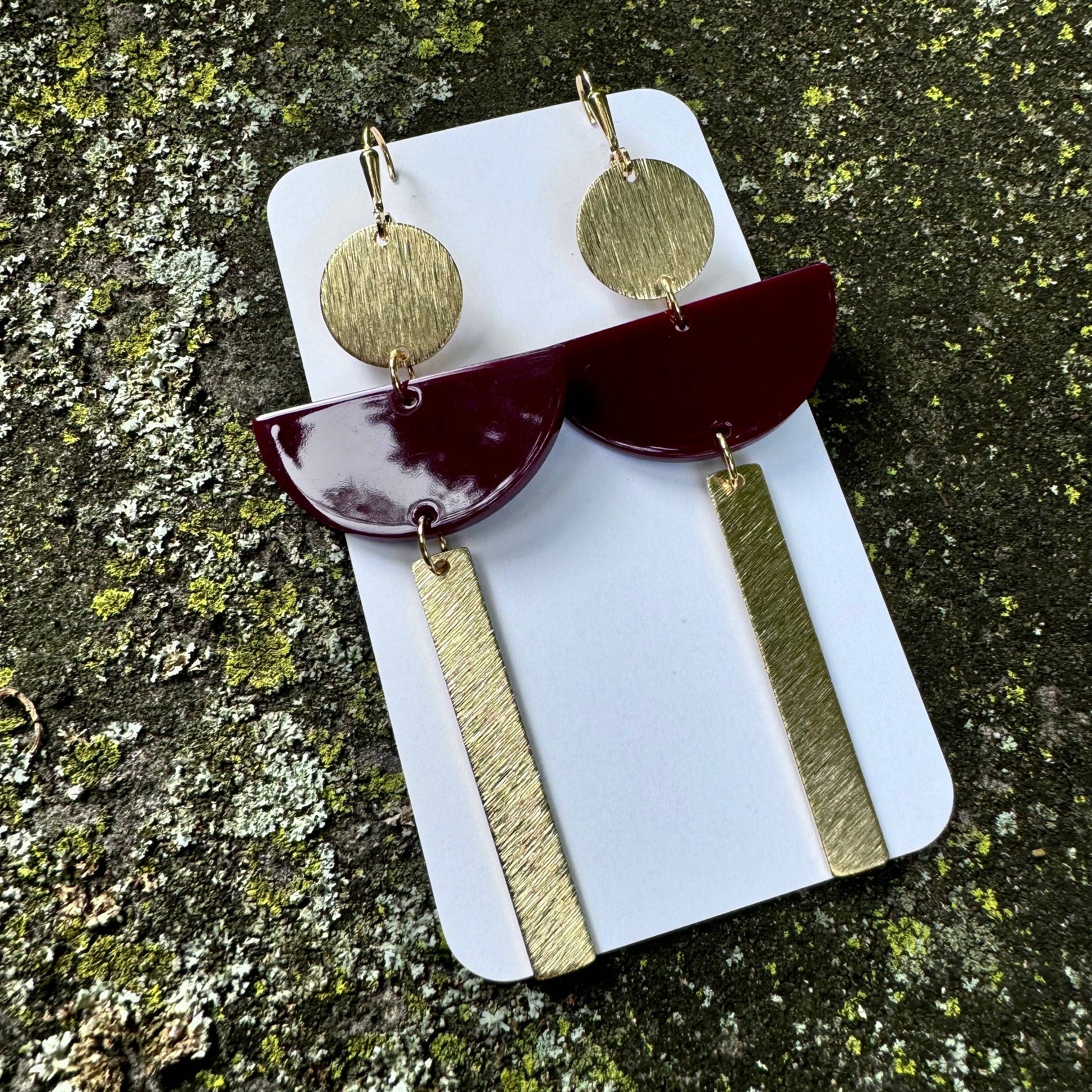 Maroon Acrylic + Brass Earrings Accessories LUSTER