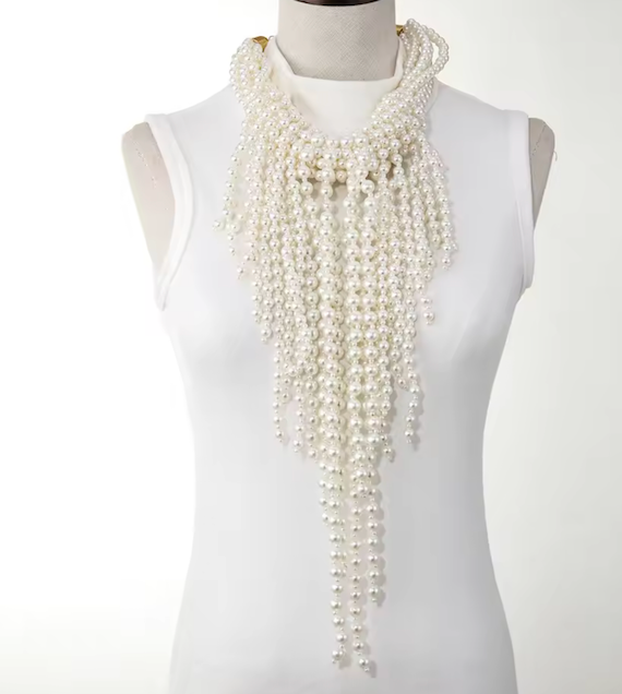 Pearl Fringe Bib Necklace